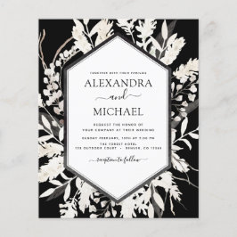 Budget Boho Black Beige Botanical Wedding Flyer