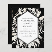 Budget Boho Black Botanical Wedding Invitation (Voorkant / Achterkant)