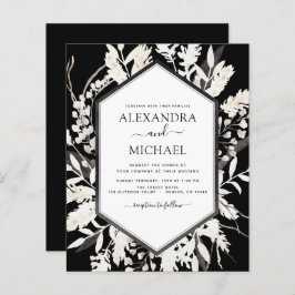 Budget Boho Black Botanical Wedding Invitation
