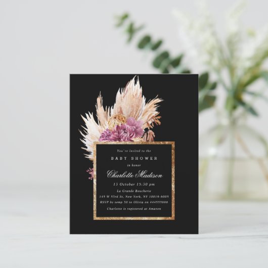 Budget Boho Black, Gold Baby shower Invitation (Staand voorkant)