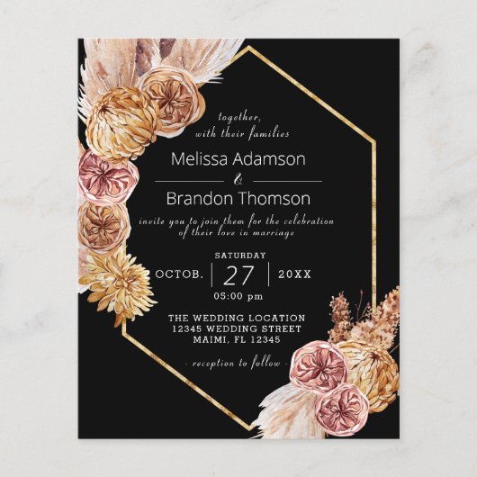 Budget Boho Black Wedding Flyer-uitnodiging (Voorkant)