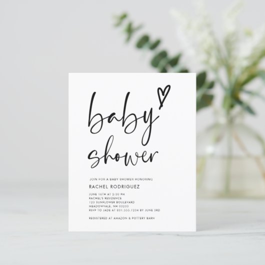 Budget Boho Black & White Baby shower Invitation (Staand voorkant)