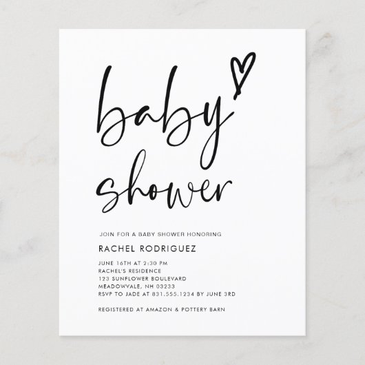 Budget Boho Black & White Baby shower Invitation (Voorkant)