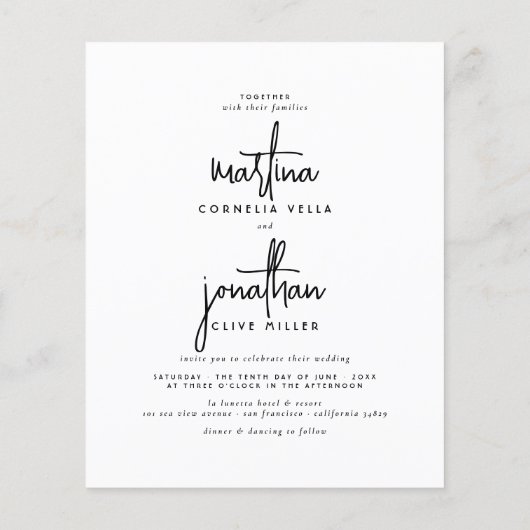 Budget Boho Black & White Elegant Photo Wedding (Achterkant)