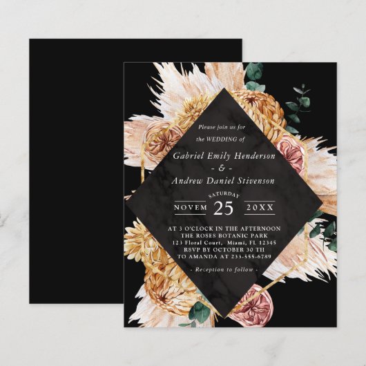 Budget Boho Black Woede Uitnodiging (Voorkant / Achterkant)