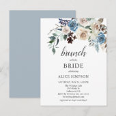 Budget Boho Blau Beige Bloem Brunch Bruiloft Uitnodiging Briefkaart (Voorkant / Achterkant)