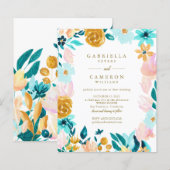 Budget Boho Blauwgroen Waterverf Floral Wedding In (Voorkant / Achterkant)