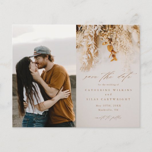 Budget Boho Bloemen Foto Huwelijk Opslag Bericht (Voorkant)