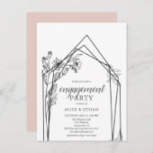 Budget Boho Bloemen Geometrische Verlovingsfeest Uitnodiging Briefkaart (Voorkant / Achterkant)