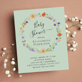 Budget Boho Bloemen Sage Baby Shower Uitnodiging