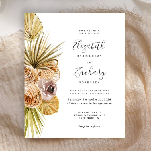 Budget Boho Bloemen Tropische Trouw Uitnodiging