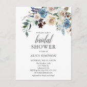 Budget Boho Blue Neutral Flower Vrijgezellenfeest Uitnodiging Briefkaart (Voorkant)