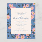 Budget Boho Blue Pink Floral Baby shower (Voorkant)