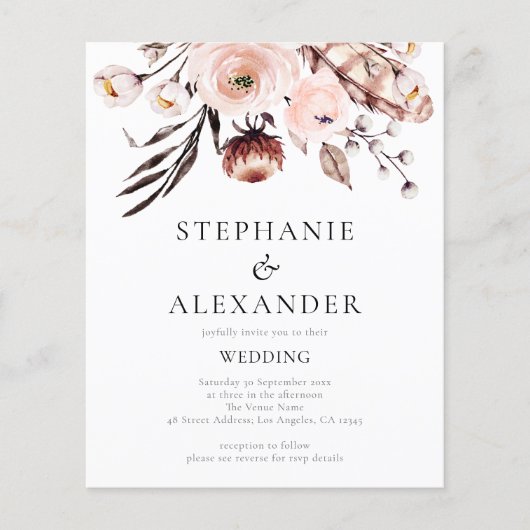 Budget Boho Blush Florals QR Code Weddenschap nodi (Voorkant)