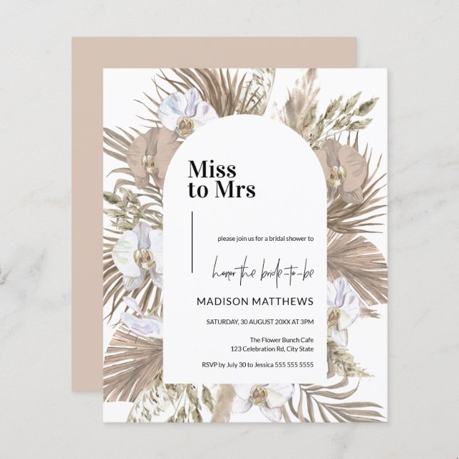 Budget Boho Blush Palm Vrijgezellenfeest Invite (Voorkant / Achterkant)