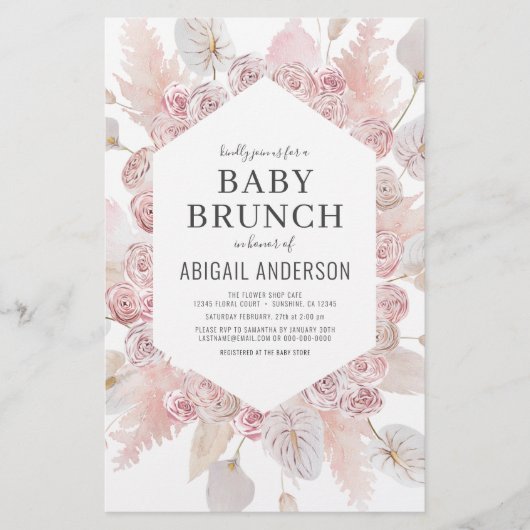 Budget Boho Blush Pink Baby Brunch Uitnodiging (Voorkant)