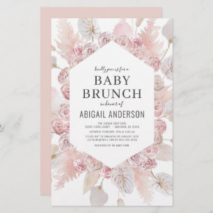 Budget Boho Blush Pink Baby Brunch Uitnodiging