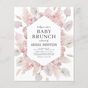Budget Boho Blush Pink Baby Brunch Uitnodiging Flyer