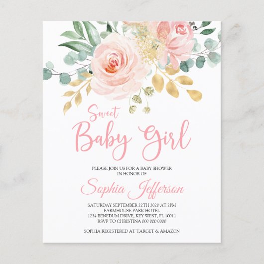 Budget Boho Blush Pink Baby shower Uitnodiging (Voorkant)