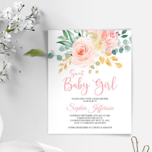Budget Boho Blush Pink Baby shower Uitnodiging