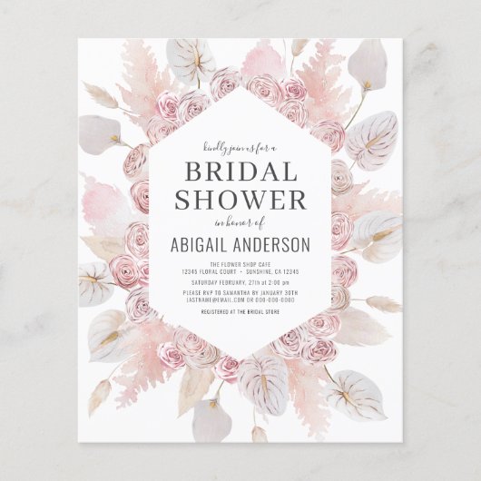 Budget Boho Blush Pink Bridal Shower Flyer (Voorkant)