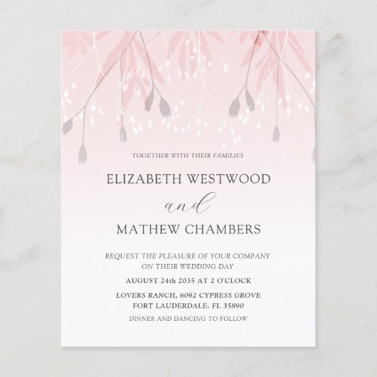 Budget Boho Blush Pink Foliage Weddenschap (Voorkant)
