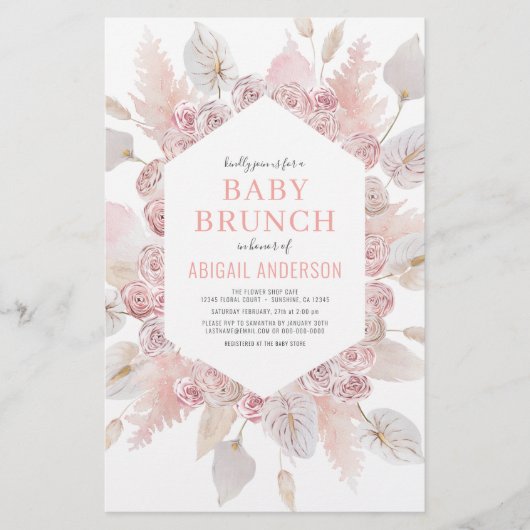 Budget Boho Blush Roze Baby Brunch Uitnodiging Flyer (Voorkant)
