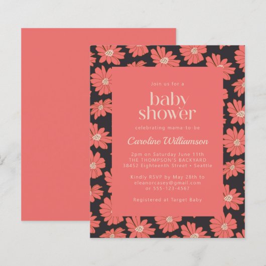 Budget Boho Botanical Flowers Navy Red Baby shower (Voorkant / Achterkant)