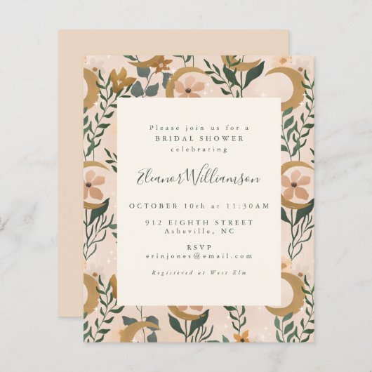 Budget Boho Botanical Moon Vrijgezellenfeest nodig (Voorkant / Achterkant)