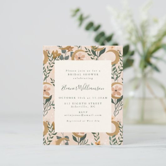 Budget Boho Botanical Moon Vrijgezellenfeest nodig (Staand voorkant)