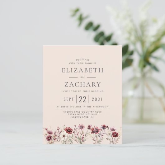 Budget Boho Bourgogne Bloemen Blush bruiloft Uitno (Staand voorkant)