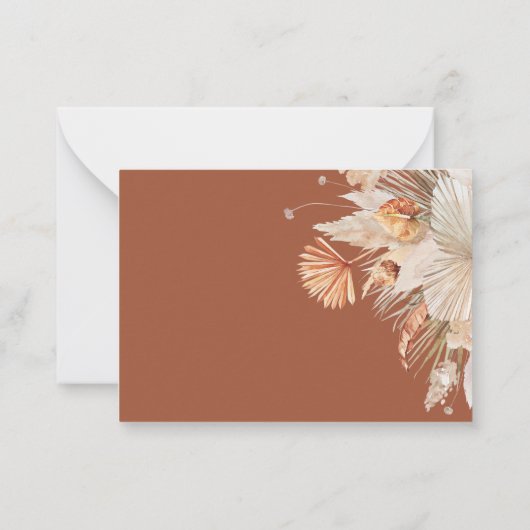 budget boho bruiloft terracotta pampas grasland notitiekaartje (Achterkant)