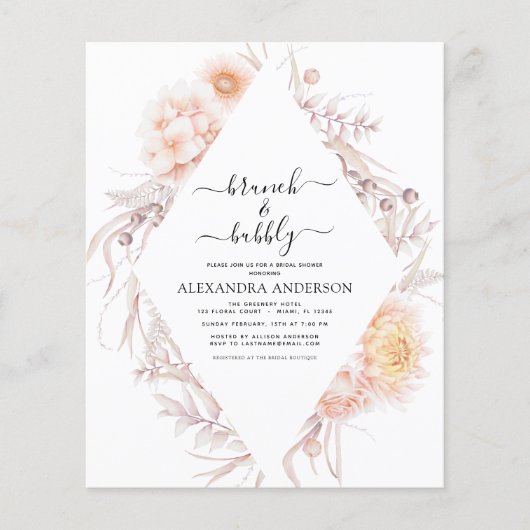 Budget Boho Brunch & Bubbly Bruidsuitnodiging  Flyer (Voorkant)