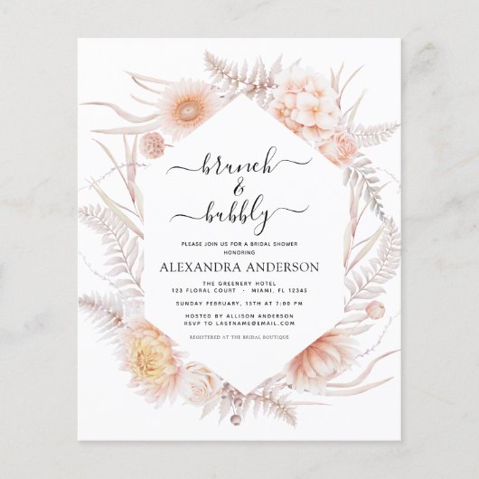 Budget Boho Brunch & Bubbly Bruiloft Flyer (Voorkant)