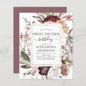 Budget Boho Burgundy Sweet 16 Birthday Uitnodiging (Voorkant / Achterkant)