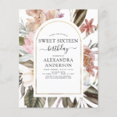 Budget Boho Burgundy Sweet 16 Birthday Uitnodiging (Voorkant)