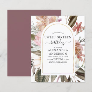 Budget Boho Burgundy Sweet 16 Birthday Uitnodiging