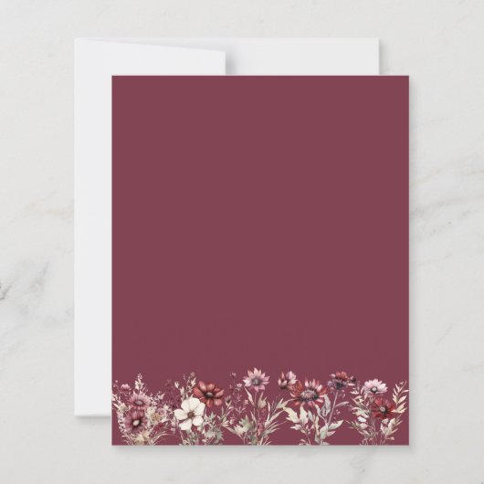 Budget Boho Burgundy Wilde Bloemen Trouw Uitnodigi (Achterkant)