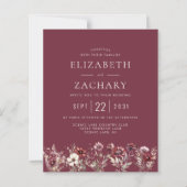 Budget Boho Burgundy Wilde Bloemen Trouw Uitnodigi (Voorkant)
