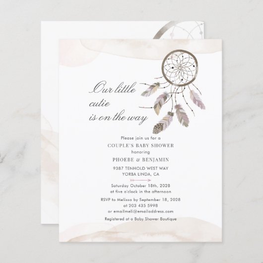 Budget Boho Chic Couples Baby shower Invitation (Voorkant / Achterkant)