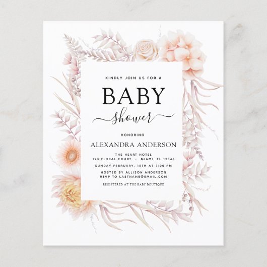 Budget Boho Chic Dusty Pink Desert Baby shower Flyer (Voorkant)