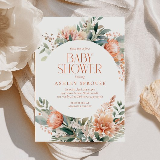 Budget Boho Chic Floral Botanical Baby shower Kaart