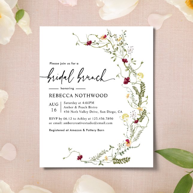 Budget Boho Chic Floral Bridal Brunch Uitnodiging (Creator heeft geüpload)