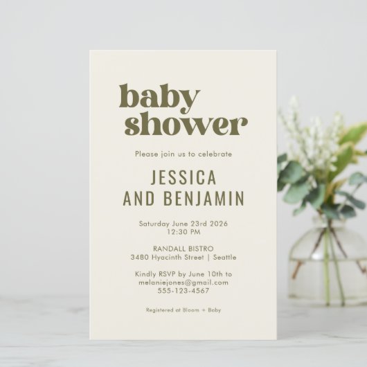 Budget Boho Chic Olive Green Baby shower (Staand voorkant)