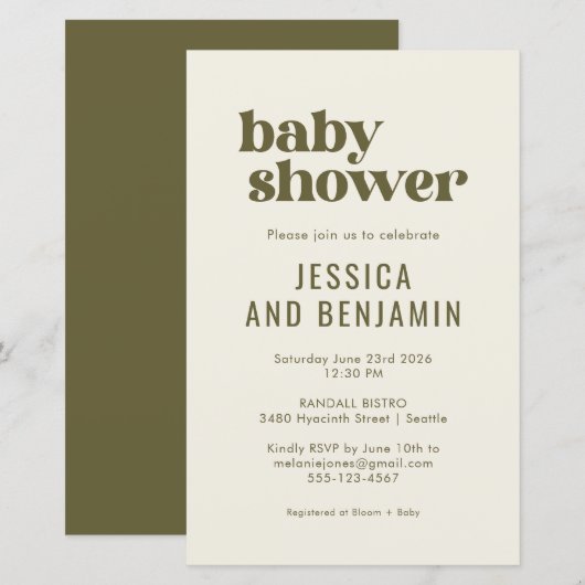 Budget Boho Chic Olive Green Baby shower (Voorkant / Achterkant)