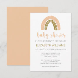 Budget Boho Chic Rainbow Pink Gold Baby shower Kaart