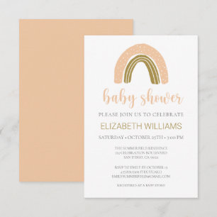 Budget Boho Chic Rainbow Pink Gold Baby shower Kaart