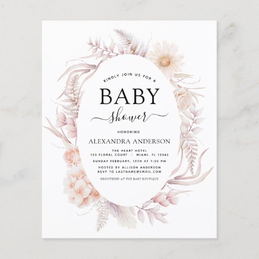 Budget Boho Chic Stof Roze Woestijn Baby Shower Flyer (Voorkant)