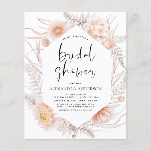 Budget Boho Chic Stof Roze Woestijn Bruiloft Flyer (Voorkant)