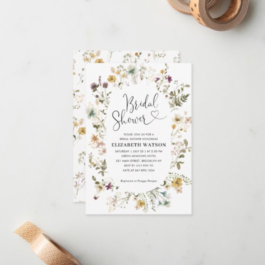 Budget Boho Chic Wildebloem Bruiloft Feest Notitiekaartje (Voorkant / Achterkant in situ)